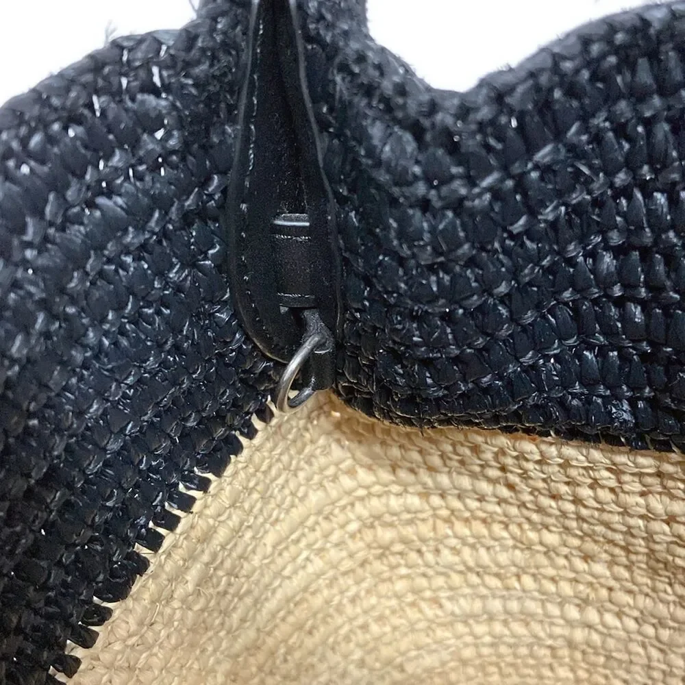 Celine Big Bag Nano Bucket Handbag Light Brown Black Raffia Leather